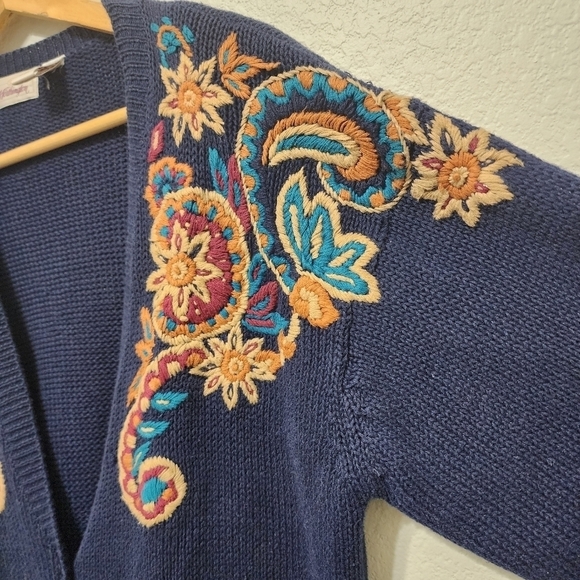 Vintage Worthington Embroidered Blue Cardigan M - Picture 8 of 13